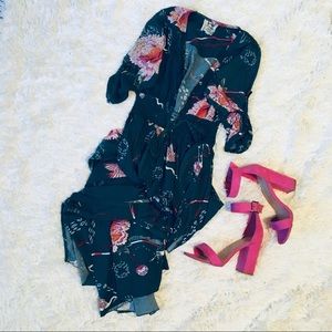 Green and Pink Printed Maxi Dress